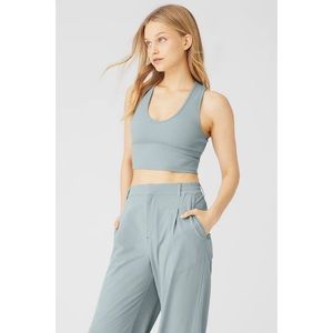 NWT XS Alo Goddess Ribbed Crop Racerback Tank in Cosmic Grey
